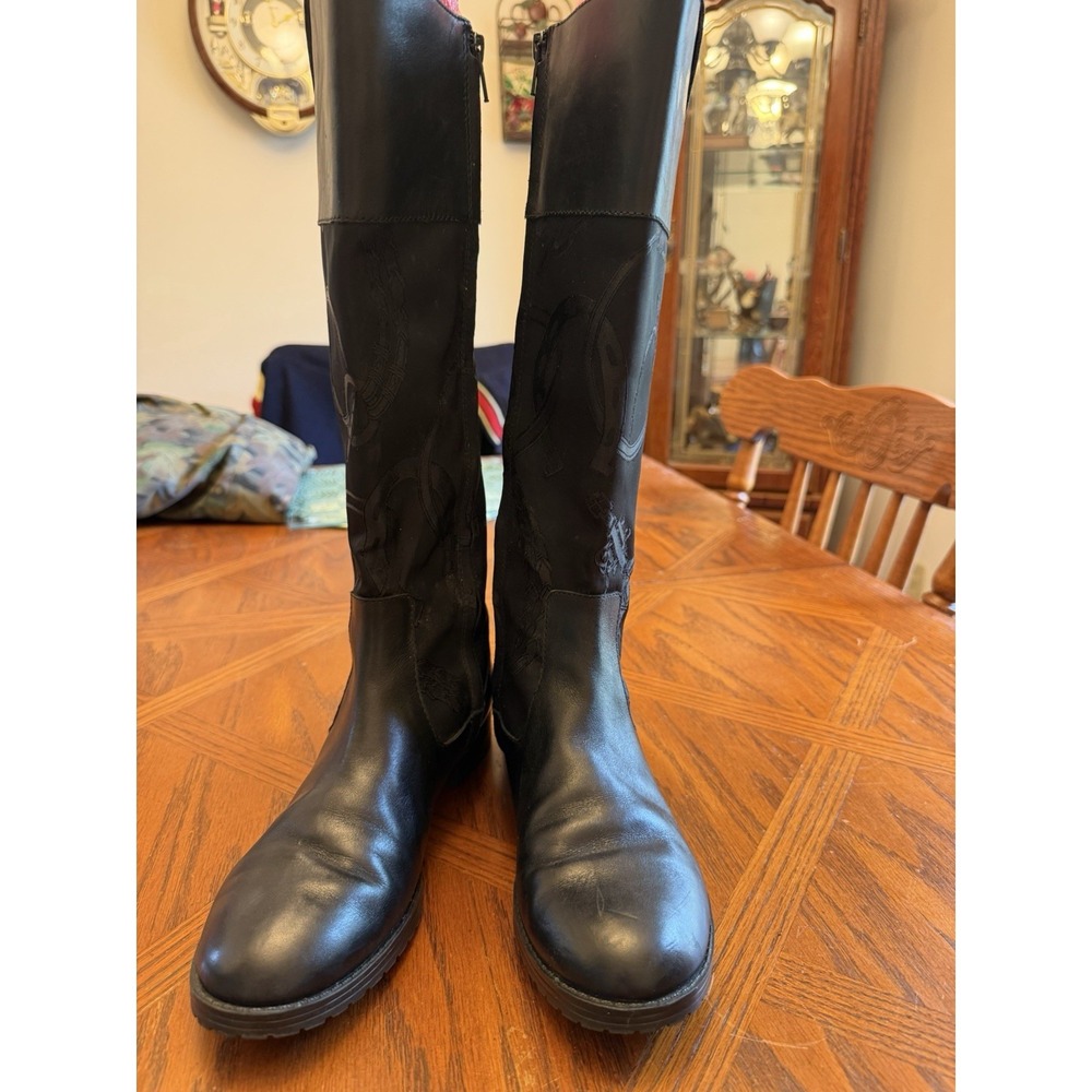 Women's Ralph Lauren Stara BLK Leather Boots 8.5 Black